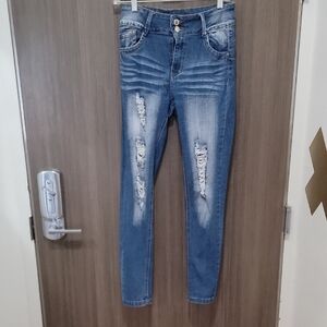 Stylish Blue Distressed Women's Jeans